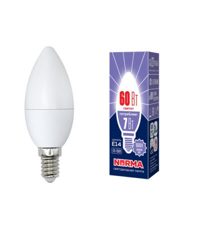Лампа светодиодная (UL-00003794) Volpe E14 7W 6500K матовая LED-C37-7W/DW/E14/FR/NR