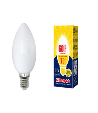 Лампа светодиодная (UL-00003796) Volpe E14 7W 3000K матовая LED-C37-7W/WW/E14/FR/NR