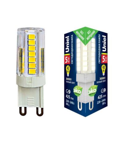 Лампа светодиодная (UL-00006748) Uniel G9 5W 3000K прозрачная LED-JCD-5W/3000K/G9/CL GLZ09TR