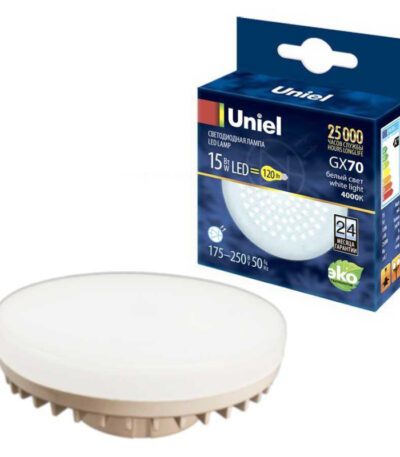 Лампа светодиодная Uniel (UL-00006783) GX70 15W 4000K таблетка матовая LED-GX70-15W/4000K/GX70/FR PLZ01WH