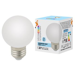 Лампа светодиодная Volpe Decor color LED-G60-3W/6000K/E27/FR/С UL-00006956