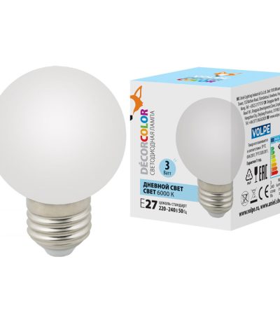 Лампа светодиодная Volpe Decor color LED-G60-3W/6000K/E27/FR/С UL-00006956