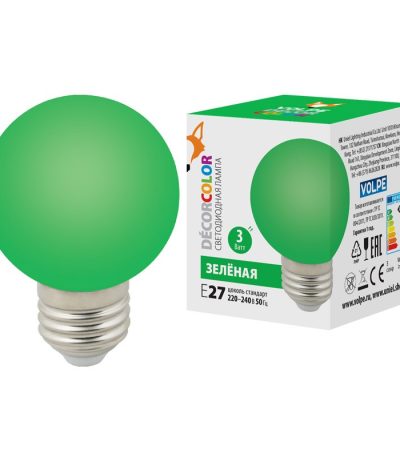 Лампа светодиодная Volpe E27 3W зеленая LED-G60-3W/Green/E27/FR/С UL-00006958