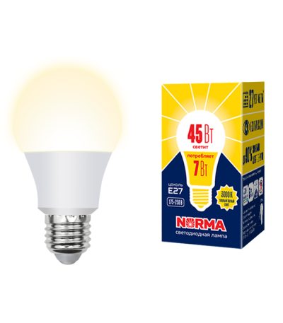 Лампа светодиодная Volpe Norma LED-A60-7W/3000K/E27/FR/NR картон UL-00005619
