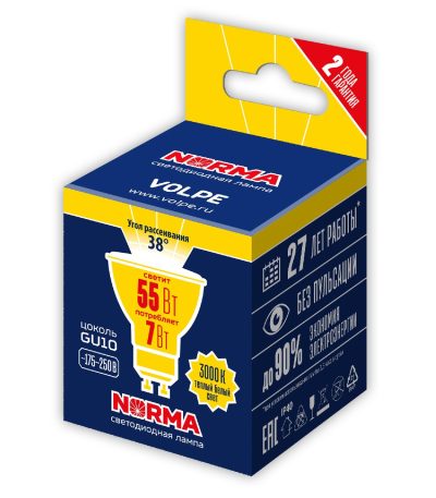 Лампа светодиодная Volpe Norma LED-JCDR-7W/3000K/GU10/38D/NR UL-00011184