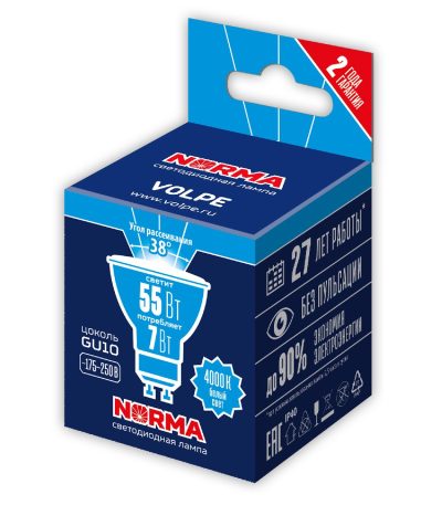 Лампа светодиодная Volpe Norma LED-JCDR-7W/4000K/GU10/38D/NR UL-00011185