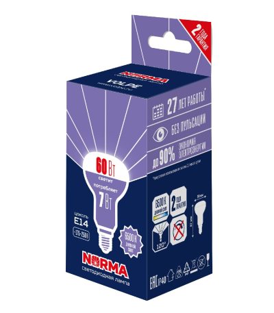 Лампа светодиодная Volpe Norma LED-R50-7W/6500K/E14/FR/NR UL-00010998