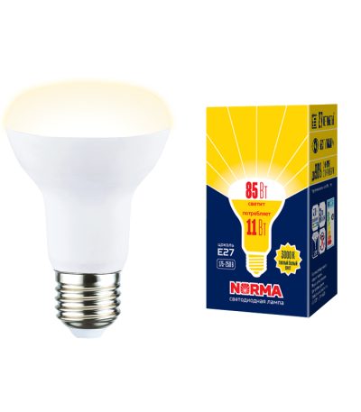 Лампа светодиодная Volpe Norma LED-R63-11W/3000K/E27/FR/NR картон UL-00005774
