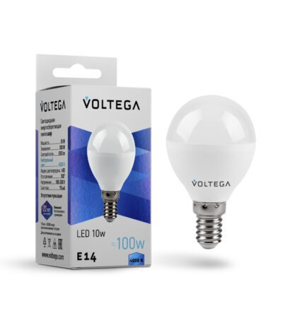Лампа светодиодная Voltega E14 10W 4000K шар матовый VG2-G45E14cold10W 8454