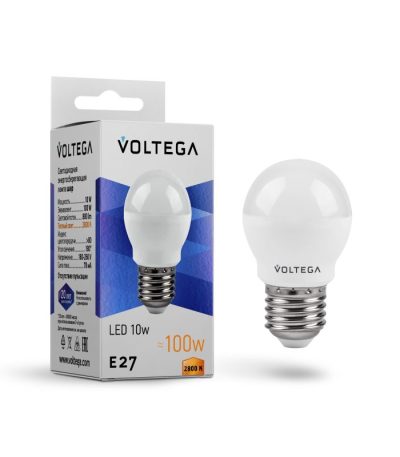 Лампа светодиодная Voltega E27 10W 2800K шар матовый VG2-G45E27warm10W 8455