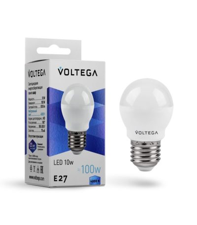 Лампа светодиодная Voltega E27 10W 4000K шар матовый VG2-G45E27cold10W 8456