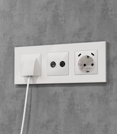 Лицевая панель Alfa (Белый глянец) для вывода кабеля Quant Ambrella Volt AP1158