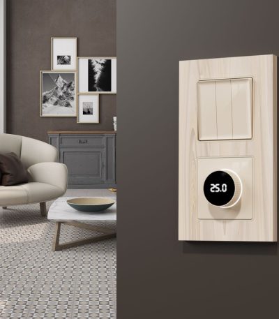 Лицевая панель Alfa (Бежевый глянец) для терморегулятора теплого пола с цифровым дисплеем Quant Ambrella Volt AP3058