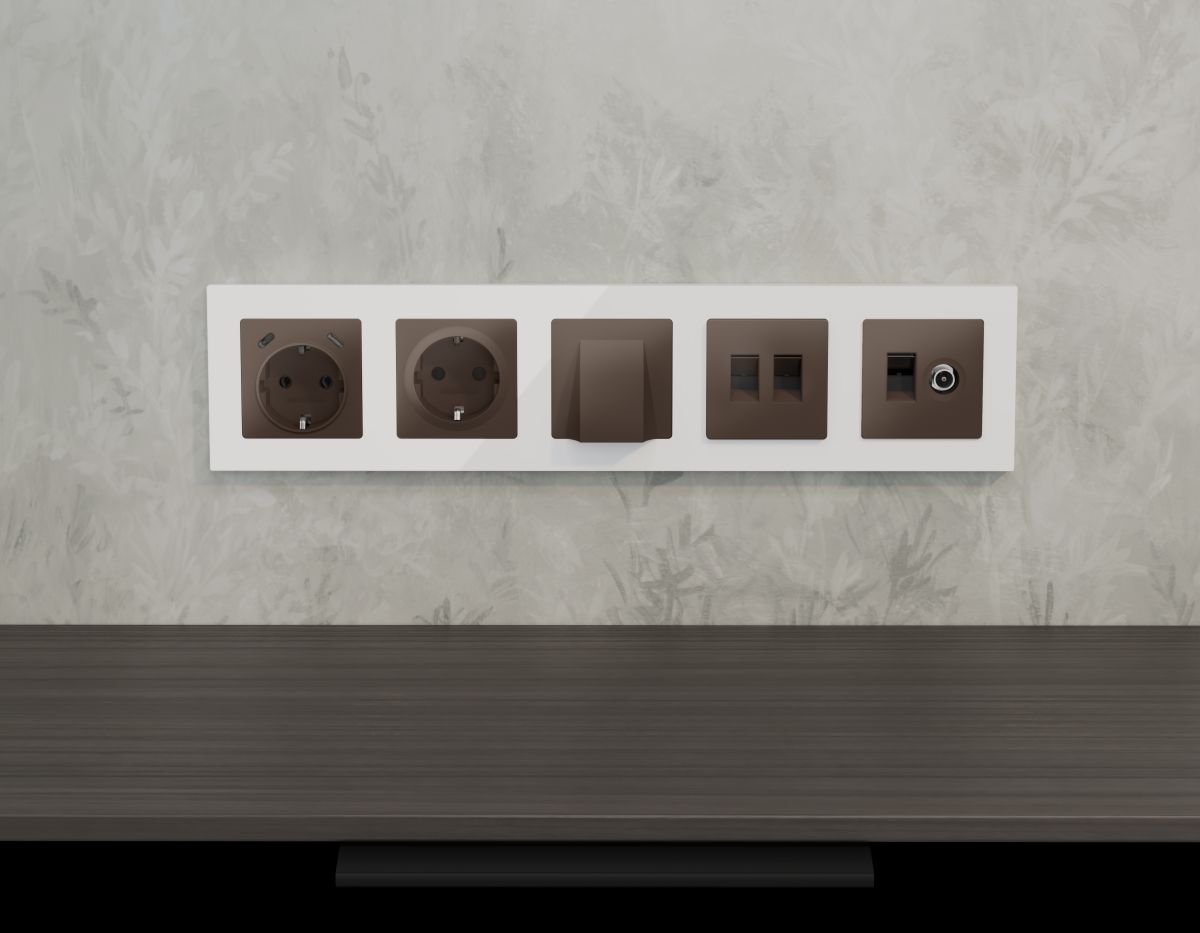 Лицевая панель Alfa (Темная бронза матовый) для компьютерной/телефонной двойной розетки RJ-45/RJ-11 Quant Ambrella Volt AP6421