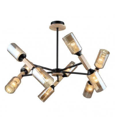 Люстра на штанге IMEX MD.5495-10-S-BK+WOOD