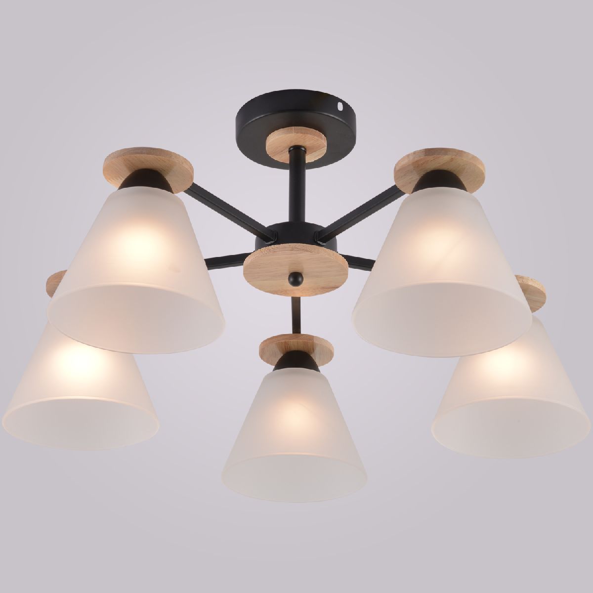 Люстра на штанге Reluce 01625-0.3-05 BK+WOOD Люстра на штанге Reluce 01625-0.3-05 BK+WOOD