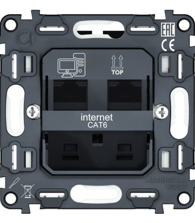 Механизм компьютерной двойной розетки RJ-45 (8P8C) CAT6 с автоматической защитной шторкой QUANT Ambrella Volt VM189