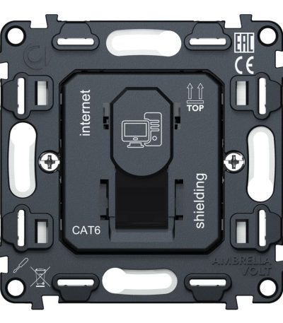 Механизм компьютерной розетки RJ-45 (8P8C) CAT6A экранированной с автоматической защитной шторкой QUANT Ambrella Volt VM185