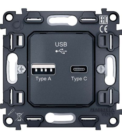Механизм розетки 2USB A+C 20W (быстрая зарядка) Ambrella Volt Quant VM177