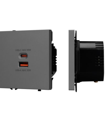 Механизм розетки с быстрой USB зарядкой Arlight SCT-NOBE-MUAC-SFPL-FC-GR (65W, QC3) 054319