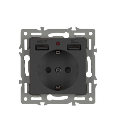 Механизм розетки с USB зарядкой Arlight SCT-MUAA-PL-BK (250V, 16A) 043734