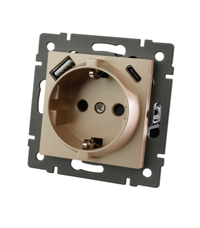 Механизм розетки с USB зарядкой Arlight SCT-MUAC-PL-GD-V (250V, 16A) 049832