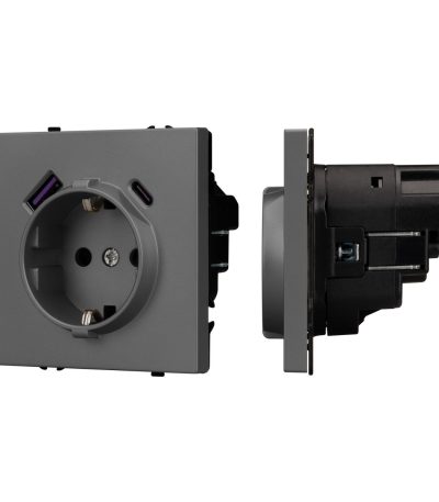 Механизм розетки с USB зарядкой Arlight SCT-NOBE-MUAC-SFPL-GR (230V, 16A) 054287