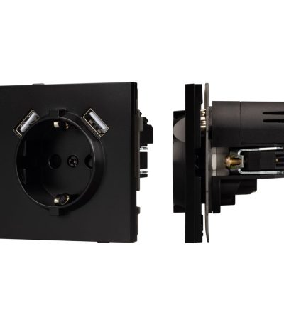 Механизм розетки с USB зарядкой Arlight SCT-TENDO-MUAA-PL-BK (230V, 16A) 054083