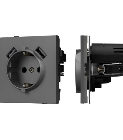 Механизм розетки с USB зарядкой Arlight SCT-TENDO-MUAA-SFPL-GR (230V, 16A) 054605