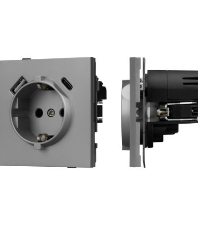 Механизм розетки с USB зарядкой Arlight SCT-TENDO-MUAC-PL-GR (230V, 16A) 054088