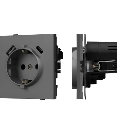 Механизм розетки с USB зарядкой Arlight SCT-TENDO-MUAC-SFPL-GR (230V, 16A) 054609