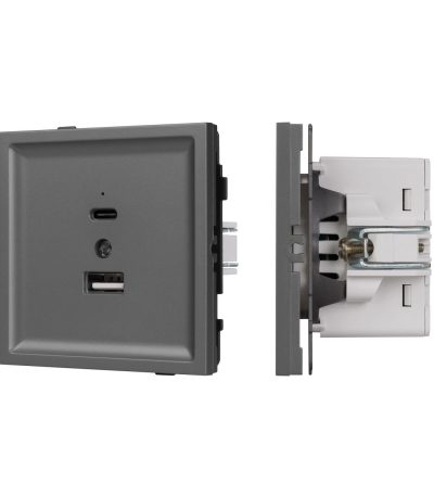 Механизм USB розетки Arlight SCT-TENDO-MUAC-SFPL-GR (5V, 3A, QC3) 054538