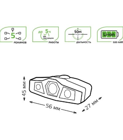 Налобный светодиодный фонарь Gauss аккумуляторный 30х50 180 лм GF406