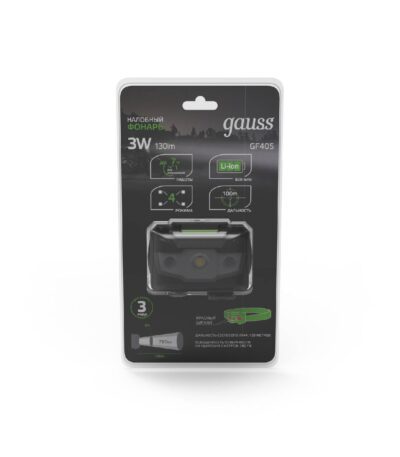 Налобный светодиодный фонарь Gauss аккумуляторный 40х60 130 лм GF405