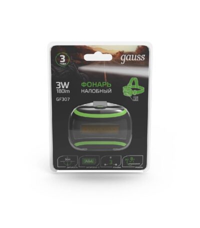 Налобный светодиодный фонарь Gauss от батареек 50х70 180 лм GF307