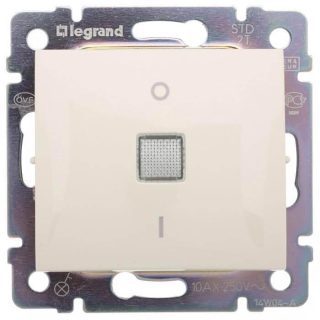 Переключатель одноклавишный двухполюсный Legrand Valena 10A 250V с подсветкой слоновая кость 774349