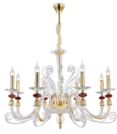 Подвесная люстра Crystal lux CATARINA SP8 V2 GOLD/TRANSPARENT-COGNAC