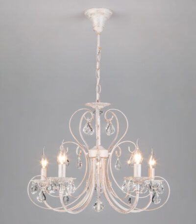 Подвесная люстра Eurosvet 3305/5 белый с золотом/прозрачный хрусталь Strotskis