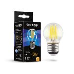 Лампа светодиодная филаментная Voltega E27 5W 2700K шар прозрачный 7201