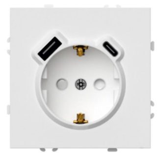 Розетка 1-местная з/ш с/з 16А + USB + Type C (механизм) Stekker Эмили 250В 20W белый фарфор soft-touch RST16-5119-01