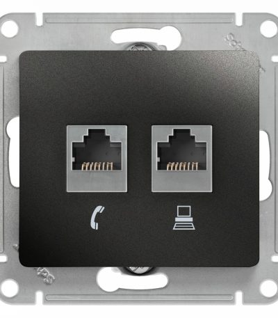 Розетка 2-ая RJ11+RJ45, кат.5E Systeme Electric Glossa Антрацит GSL000785