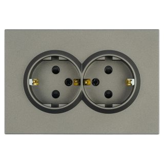 Розетка 2-местная с защитной шторкой Stekker Эмили с/з 250В 16А RST16-5114-09 антрацит soft touch 49934