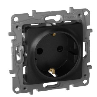 Розетка 2К+З Legrand Etika 16A 250V с/з со шторками винтовой зажим немецкий стандарт антрацит 672622