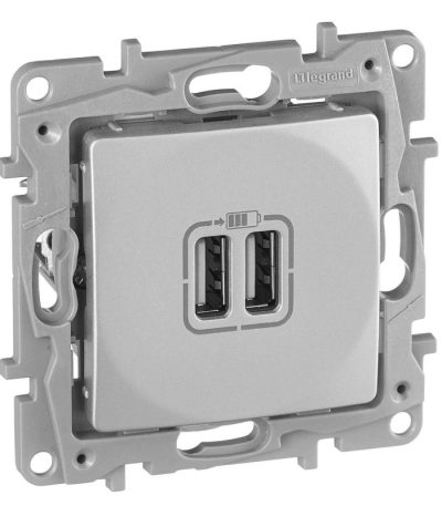 Розетка 2хUSB Legrand Etika алюминий 672494