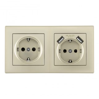 Розетка двойная (двухпостовая) с USB Arte Milano SET06-2-47-1-40-1 shampan
