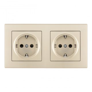 Розетка двойная (двухпостовая) с/з и шторками Arte Milano SET06-2-40-1x2 shampan