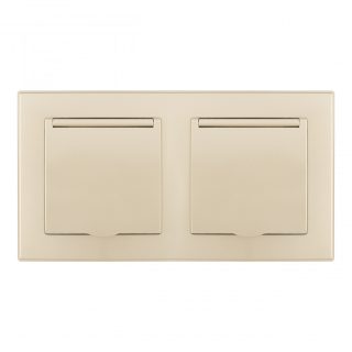 Розетка двойная (двухпостовая) с/з и шторками Arte Milano SET06-2-41-1x2 shampan