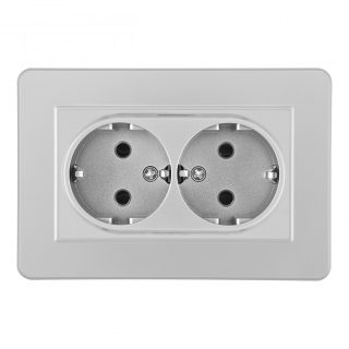 Розетка двойная с/з и шторками Arte Milano SET16-double-40-2 silver