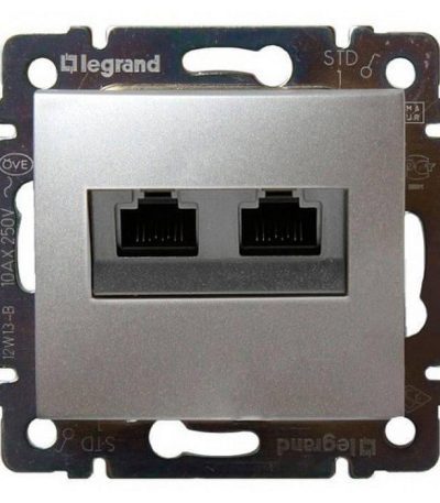 Розетка компьютерная 2хRJ45 Legrand Valena 6 кат UTP с захватами алюминий 770247