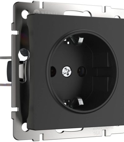 Розетка с заземлением, безвинтовой зажим Werkel черный матовый W1171308 4690389156908